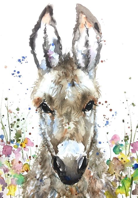 Anna Swift A3 Original Watercolour Painting Donkey Study Pet Animal