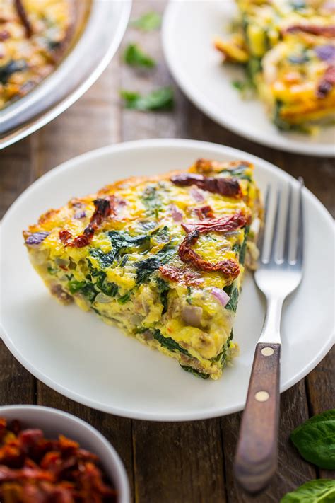 Crustless Quiche With Spinach Sausage And Sun Dried Tomatoes Baker