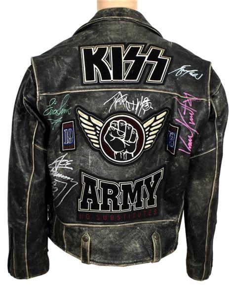 lot detail kiss signed kiss army black leather motorcycle roadie tour jacket