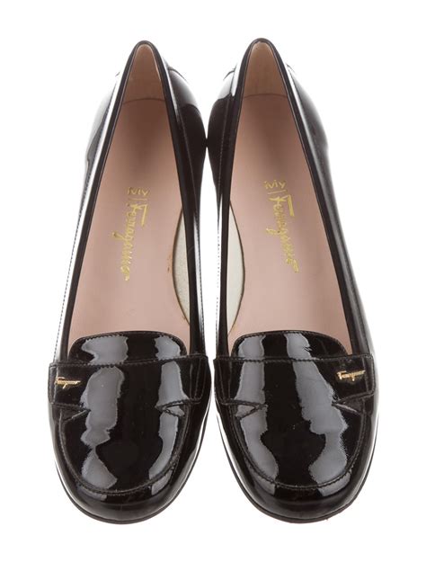 Salvatore Ferragamo Patent Leather Loafers Black Flats Shoes