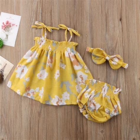 Pni 2018 Newborn Baby Girls Floral Strap Yellow Clothes Shopee