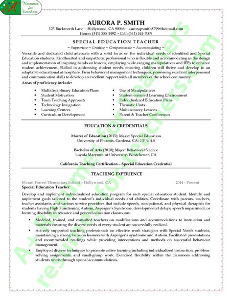 Special Education Teacher Resume Sample Page 1
