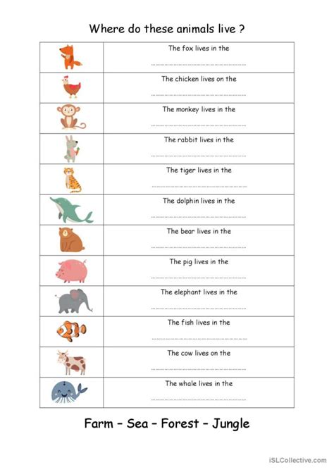 Where Do These Animals Live English Esl Worksheets Pdf And Doc