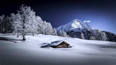 Download Mountain Nature Landscape House White Snow Photography Winter