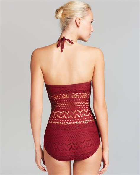 Robin Piccone Penelope Bandeau One Piece Swimsuit With Sheer Waist In
