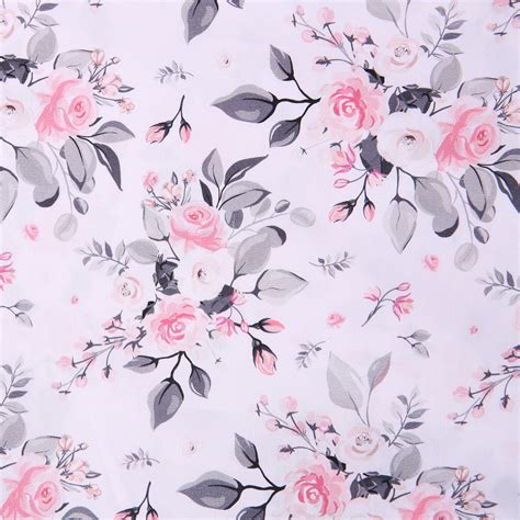 Pink And Grey Floral Cotton Bloomsbury Square Dressmaking Fabric