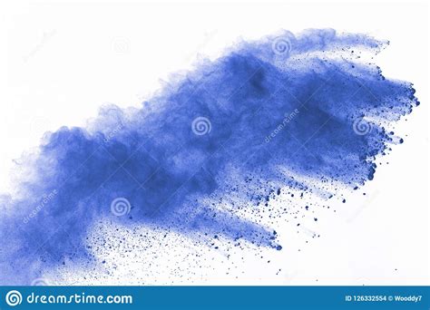 Blue Powder Explosion On White Background Colored Cloud