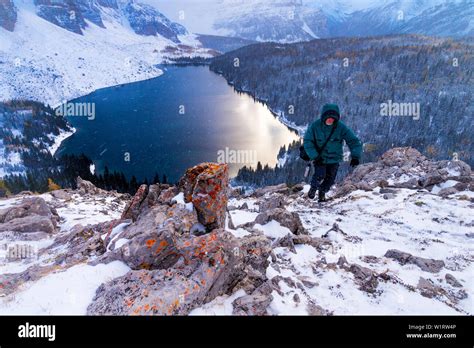 Man Hiking In Winter Weather Conditions The Nublet Mount Assiniboine