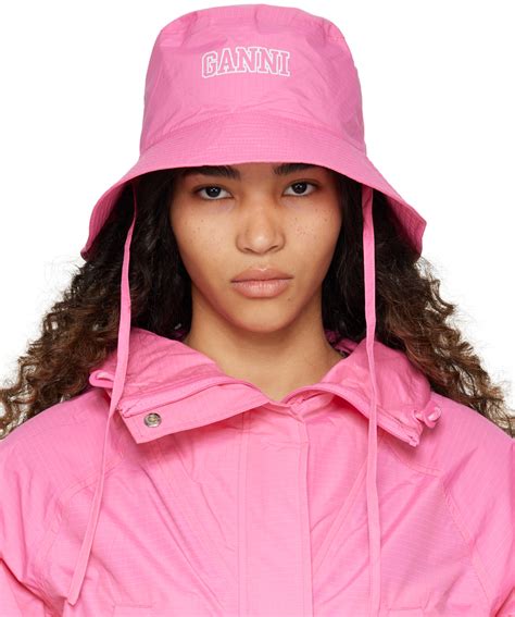 Ganni Pink Printed Bucket Hat Ssense