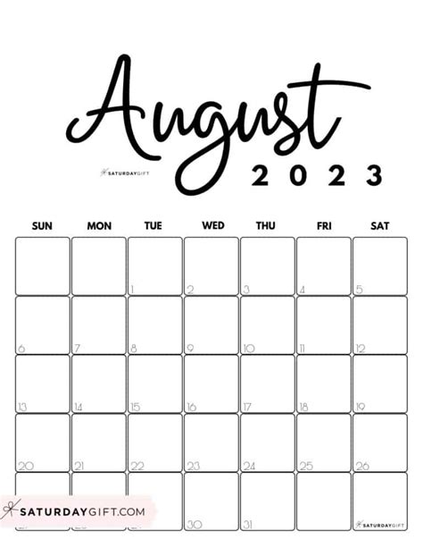 August 2023 Calendar 9 Cute And Free Printables Saturdayt