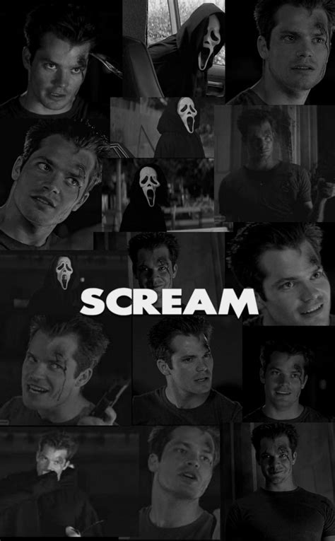The Scream Movie Poster Is Shown In Black And White With Many