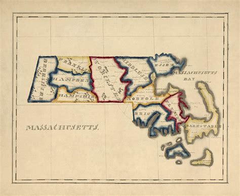 Antique Map Of Massachusetts By A T Perkins Circa 1820 Drawing By Blue Monocle