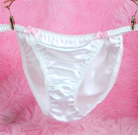 vtg style pure satin shiny wetlook ladies sissy white panties string bikini ebay