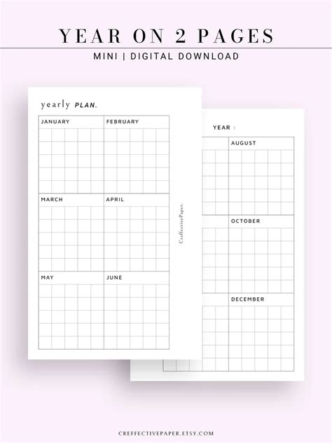 Yearly Filofax Mini Planner Inserts Printable Template Year Etsy