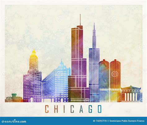 Chicago Landmarks Watercolor Stock Illustration Illustration Of