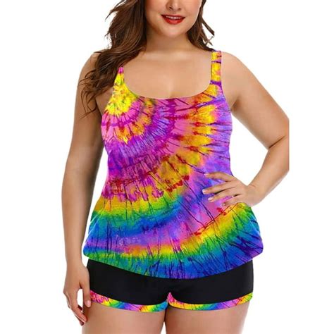 Eytino Women Plus Size Swimsuit Two Piece Tankini Tummy Control