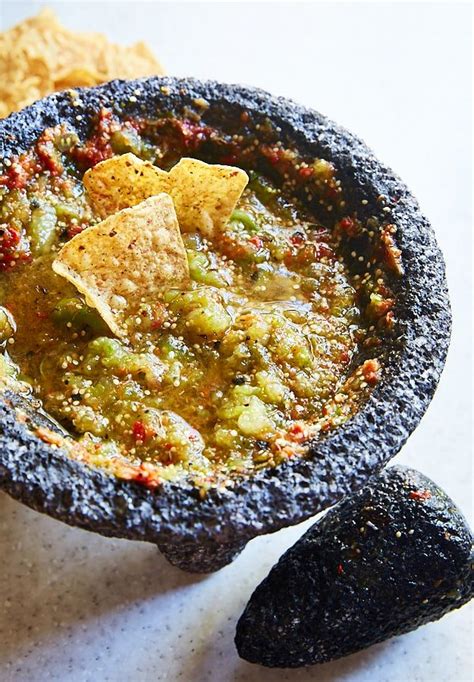 The Best Tomatillo Salsa Salsa Verde Is Made In A Molcajete Using