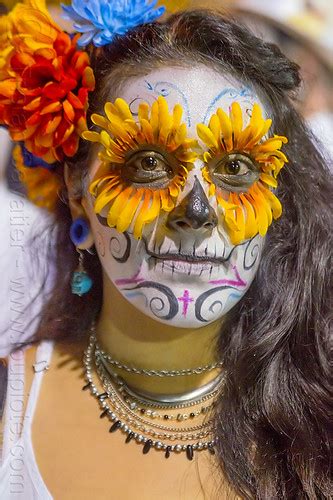 Woman With Sugar Skull Makeup And Flower Eyes
