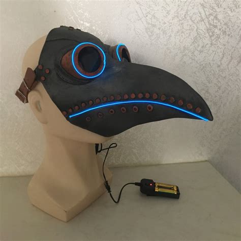 Led Glow Plague Doctor Mask Long Nose Beak Cosplay Steampunk