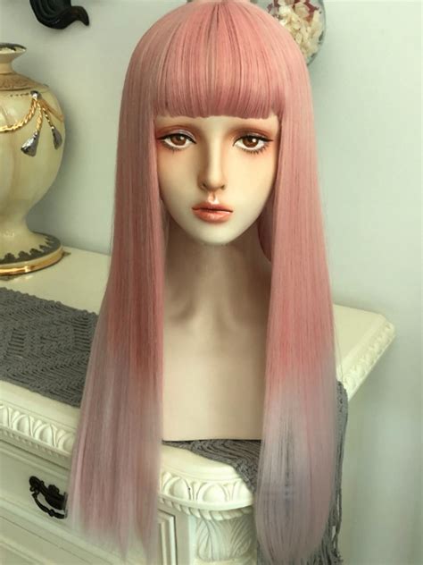 Evahair 2021 New Style Pink To White Ombre Long Straight Synthetic Wig