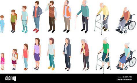 Different Generations Isometric People Adult Female Male Characters