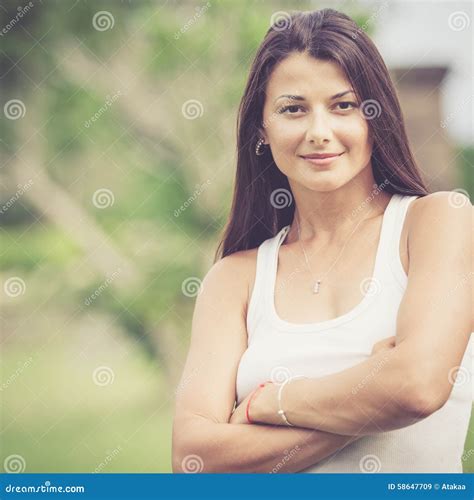 Portrait Of A Beautiful Brunette Girl Outdoor Stock Image Image Of