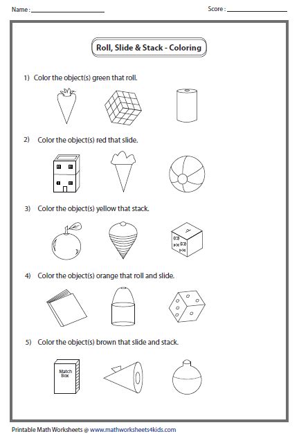 Roll Slide Or Stack Shapes Worksheets Worksheets Geometry Worksheets