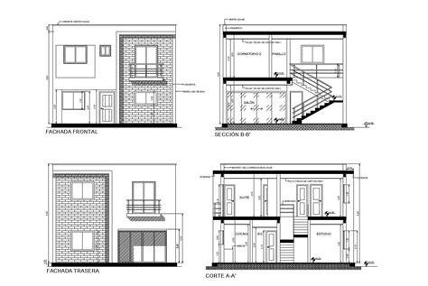 Residential Building Elevations And Section Cad Drawing Details Dwg