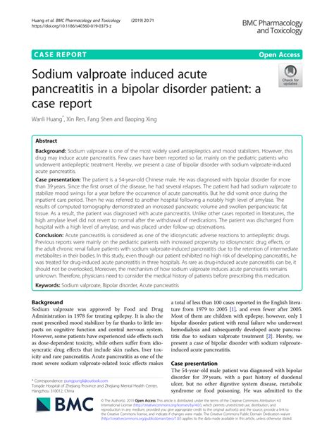 Pdf Sodium Valproate Induced Acute Pancreatitis In A Bipolar Disorder