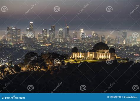 Griffith Park Observatory And Downtown Los Angeles Foggy Twilight