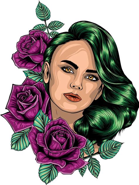 Vector Illustration Of Beautiful Woman With Roses Flowers Stock Image