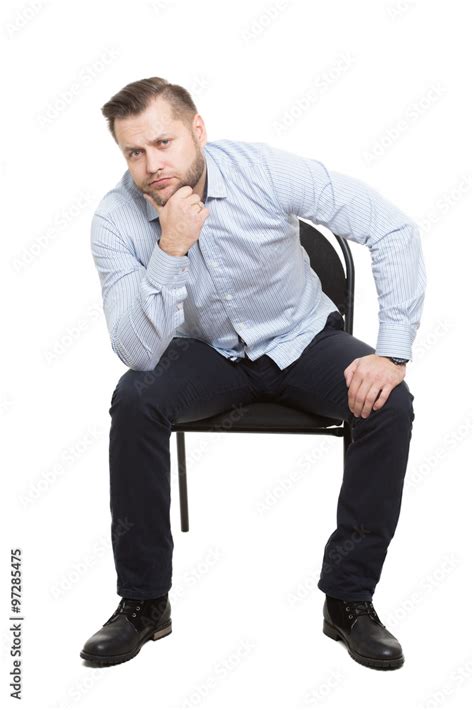 Man Sitting On Chair Isolated White Background Body Language Gesture
