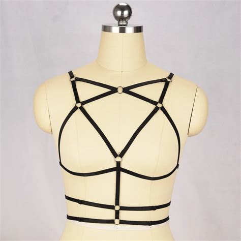 women s fashion pentagram harness open chest cage bra harajuku body harness sexy cupless bra
