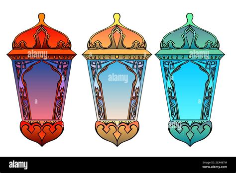 Set Of Colorful Arabic Lanterns Ramadan Lantern The Muslim Festival