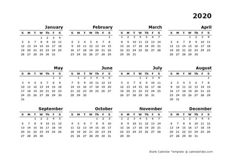Blank 2020 Calendar Printable Pdf