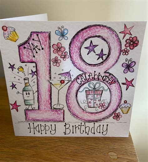 Hand Drawn Girl 18th Birthday Card Can Be Personalised Etsy Uk