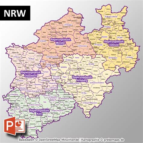 Powerpoint Karte Nrw Nordrhein Westfalen Gemeinden Landkreise