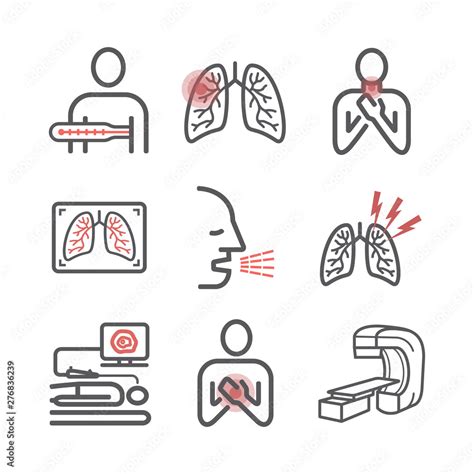 Lung Cancer Symptoms Causes Treatment Line Icons Set Vector Signs For Web Graphics Stock