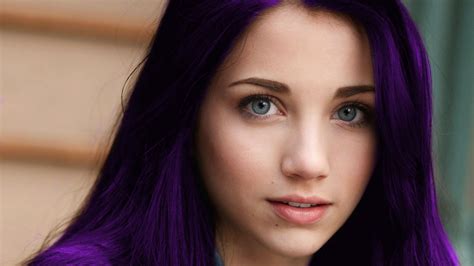 1920x1080 Women Model Purple Hair Long Hair Face Open Mouth Looking At Viewer Blue Eyes Emily