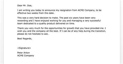 example of a two week notice to your employer sample resignation letter