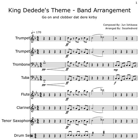 King Dededes Theme Band Arrangement Sheet Music For Trumpet