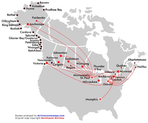 Northwest Airlines Route Map Canada And Alaska