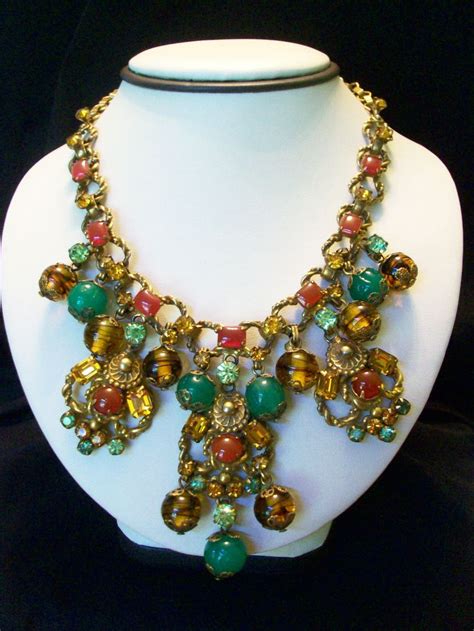 Miriam Haskell Etruscan Revival Glass Beaded And Rhinestone Necklace A