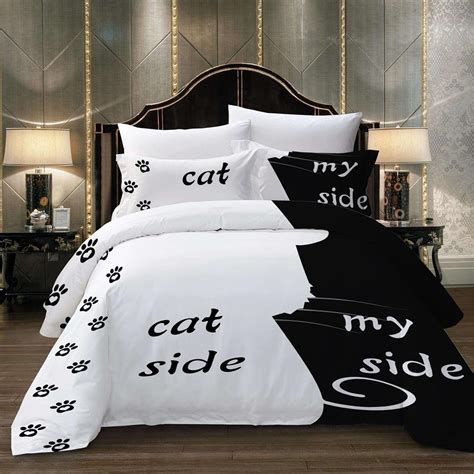 Simple Black White Her Side His Side Bedding Sets Queen King Size Double Bed Bed Linen Couples