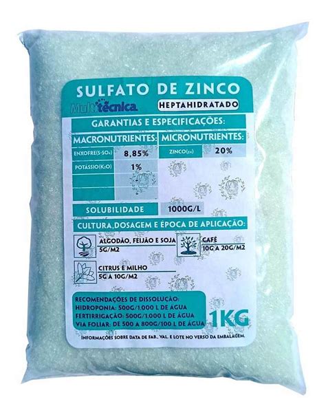 Fertilizante 1kg Sulfato De Zinco 20 Zn 10 S Soluvel Agua