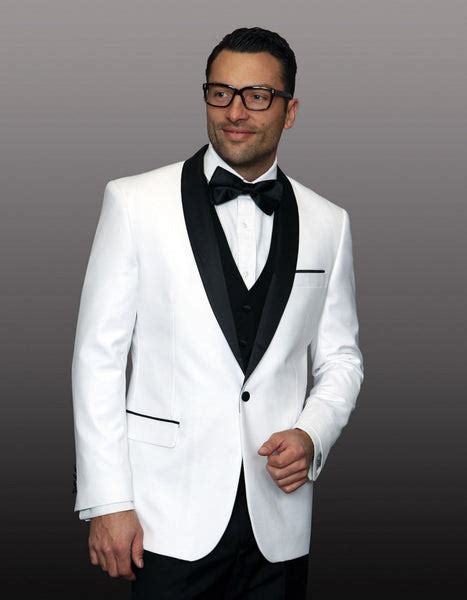 Mens 1 Button Shawl Lapel Wool Dinner Jacket In White And Black