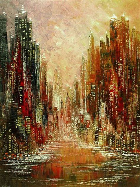 Hand Painted Modern Cityscape Palette Knife Oil Painting On Canvas