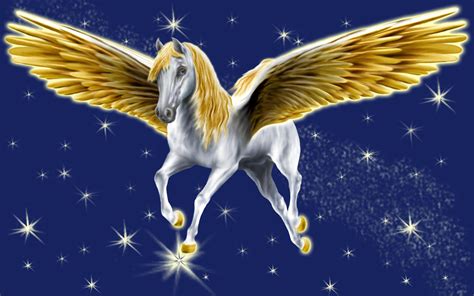 Pegasus Golden Wings Fantasy Desktop Background 3840x2400