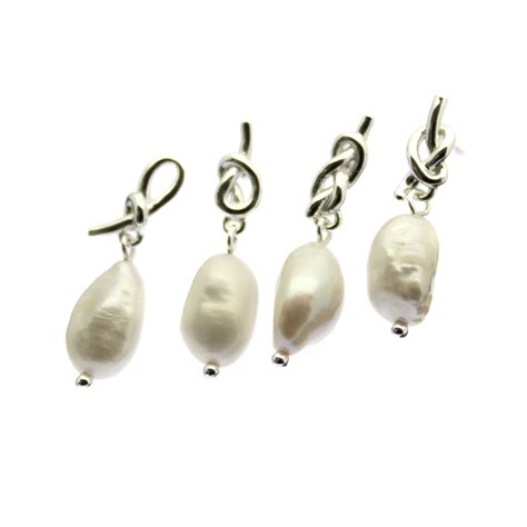 Baroque Pearl Drop Earrings Sterling Silver Knot Design