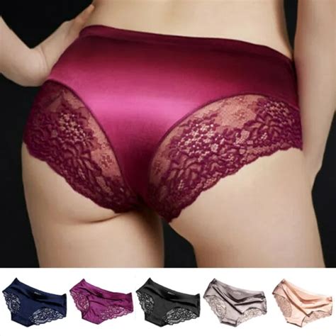 Shiny Satin Silky Knickers Sexy Briefs Women Underwear Lace Panties